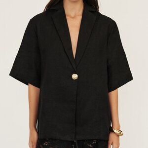 DISSH NALA BLACK LINEN RESORT SHIRT